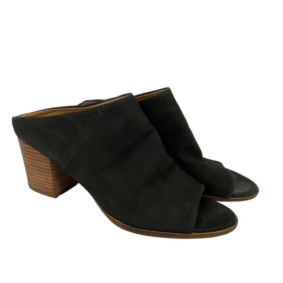 Lucky Brand Organza Black Leather Heel Block Mules Size 9.5 - Picture 1 of 9